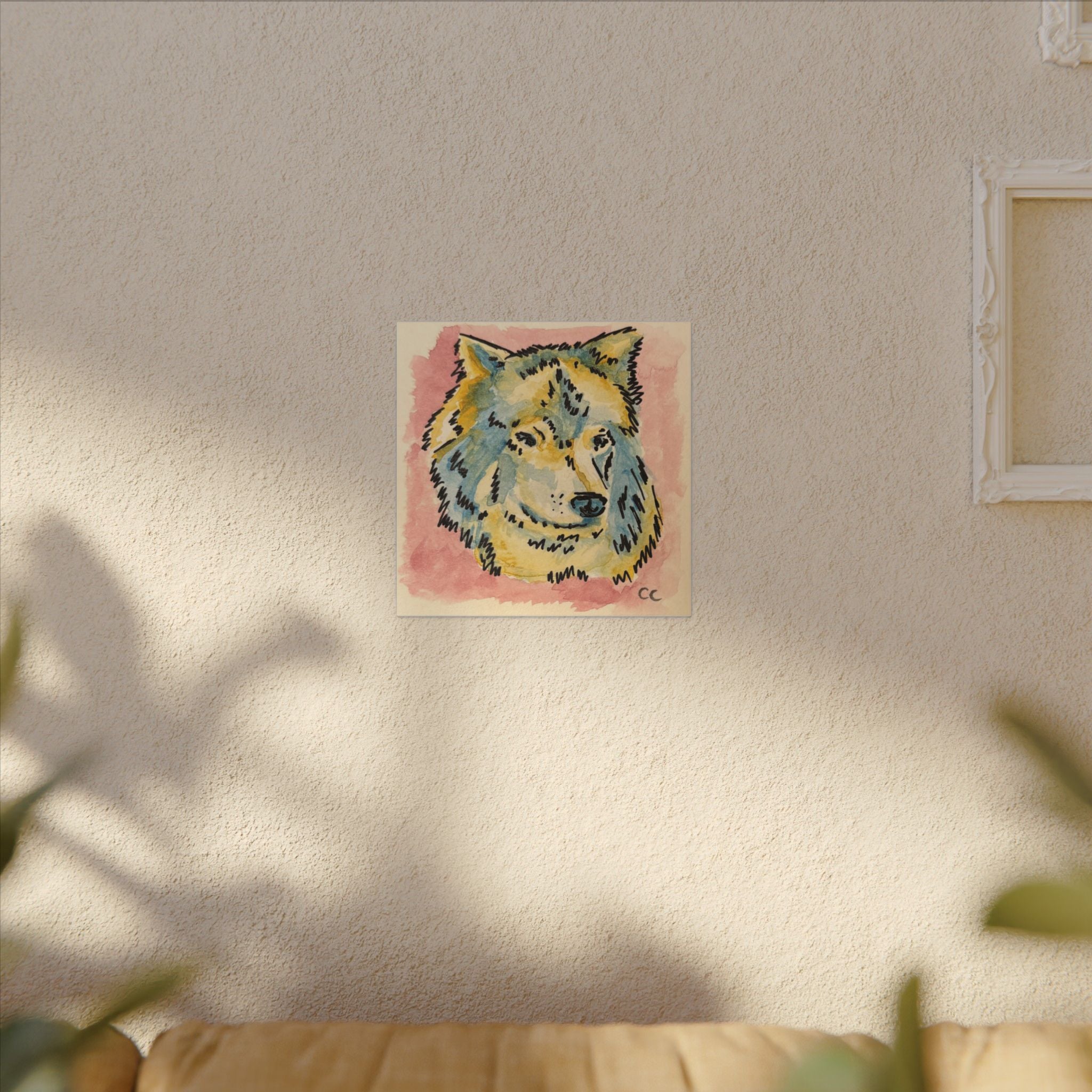 Wolf Watercolor and Ink Print Canvas