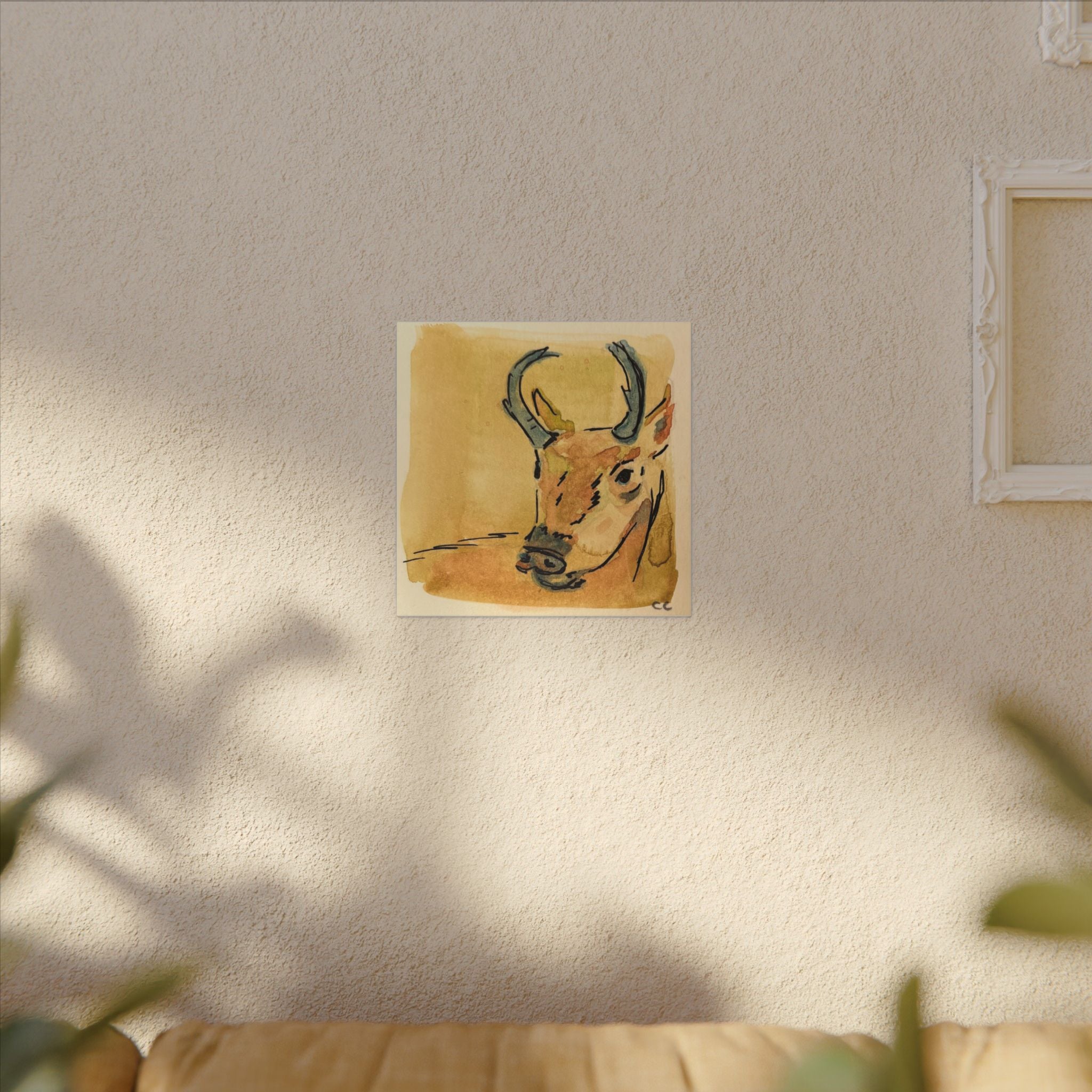 Antelope Watercolor Print Canvas - Square