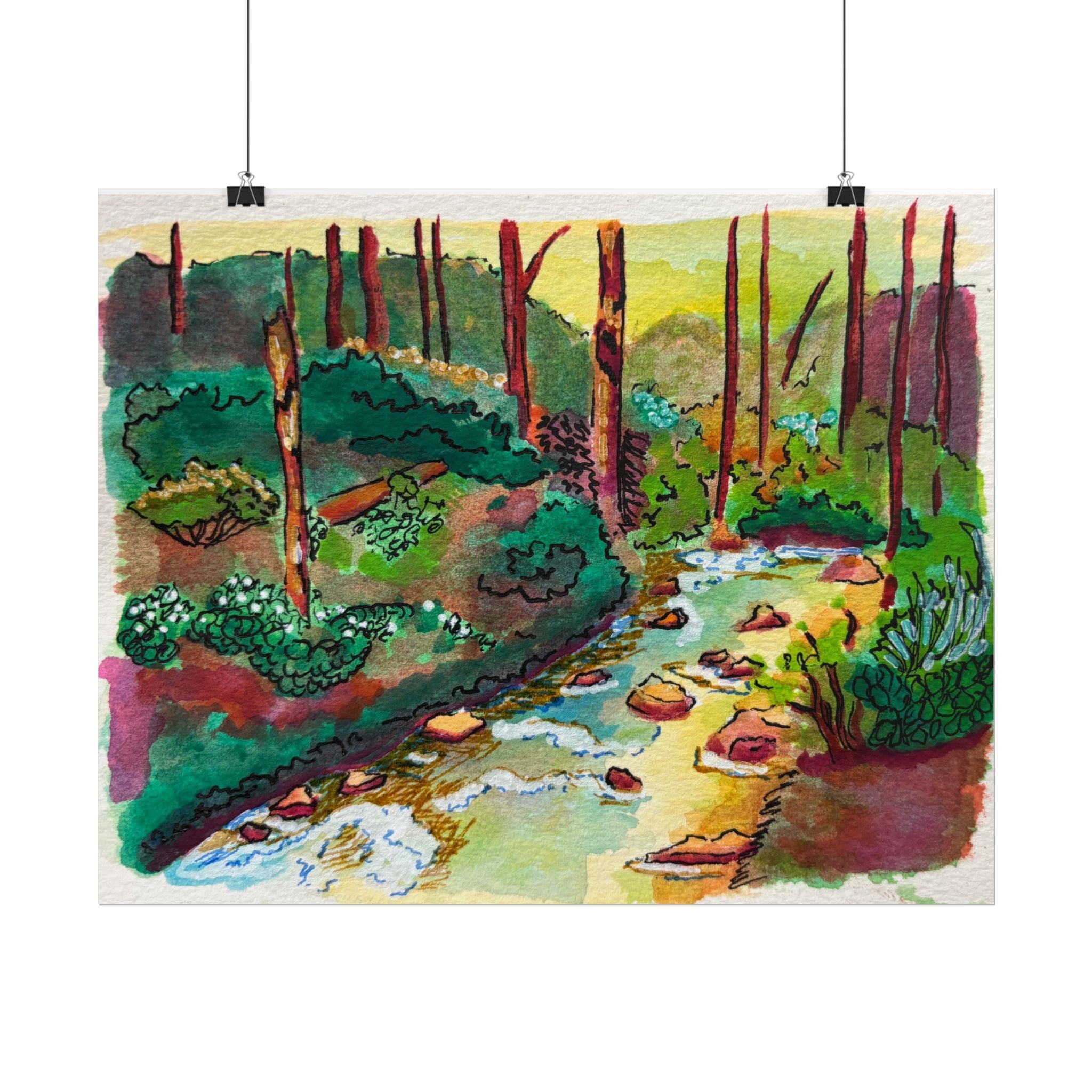Forest Stream Watercolor Print Poster