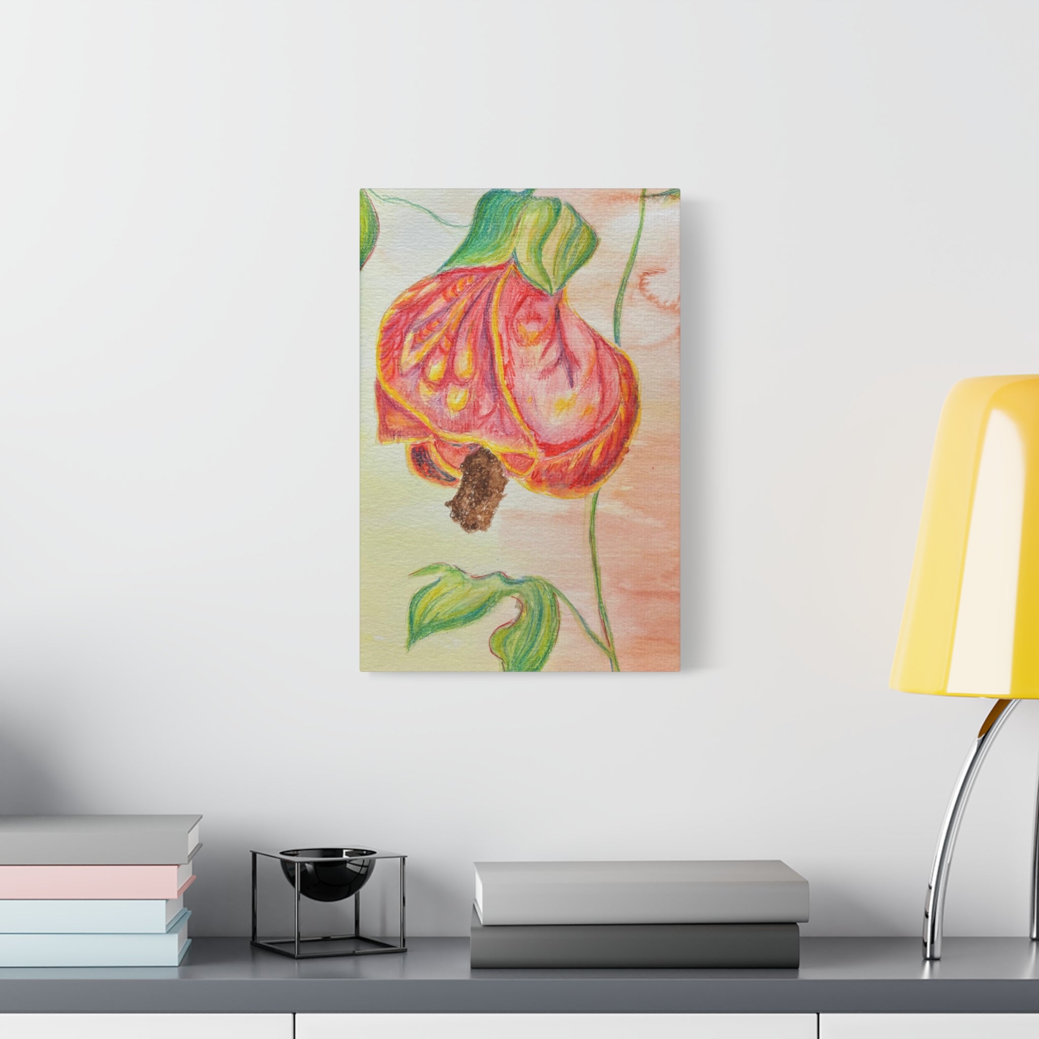 Lantern Flower Watercolor Canvas Wall Art