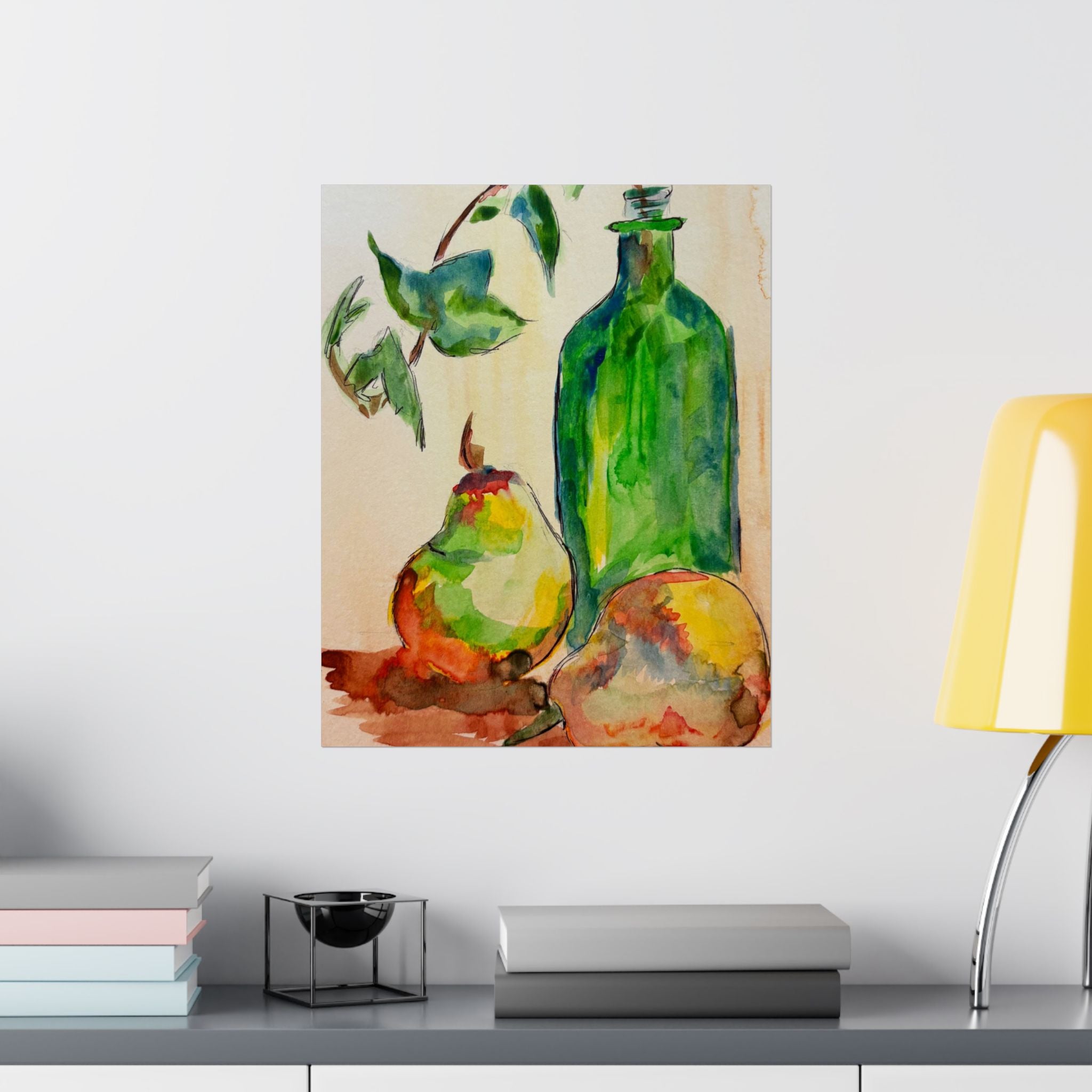 Pears & Bottle Watercolor Print Poster