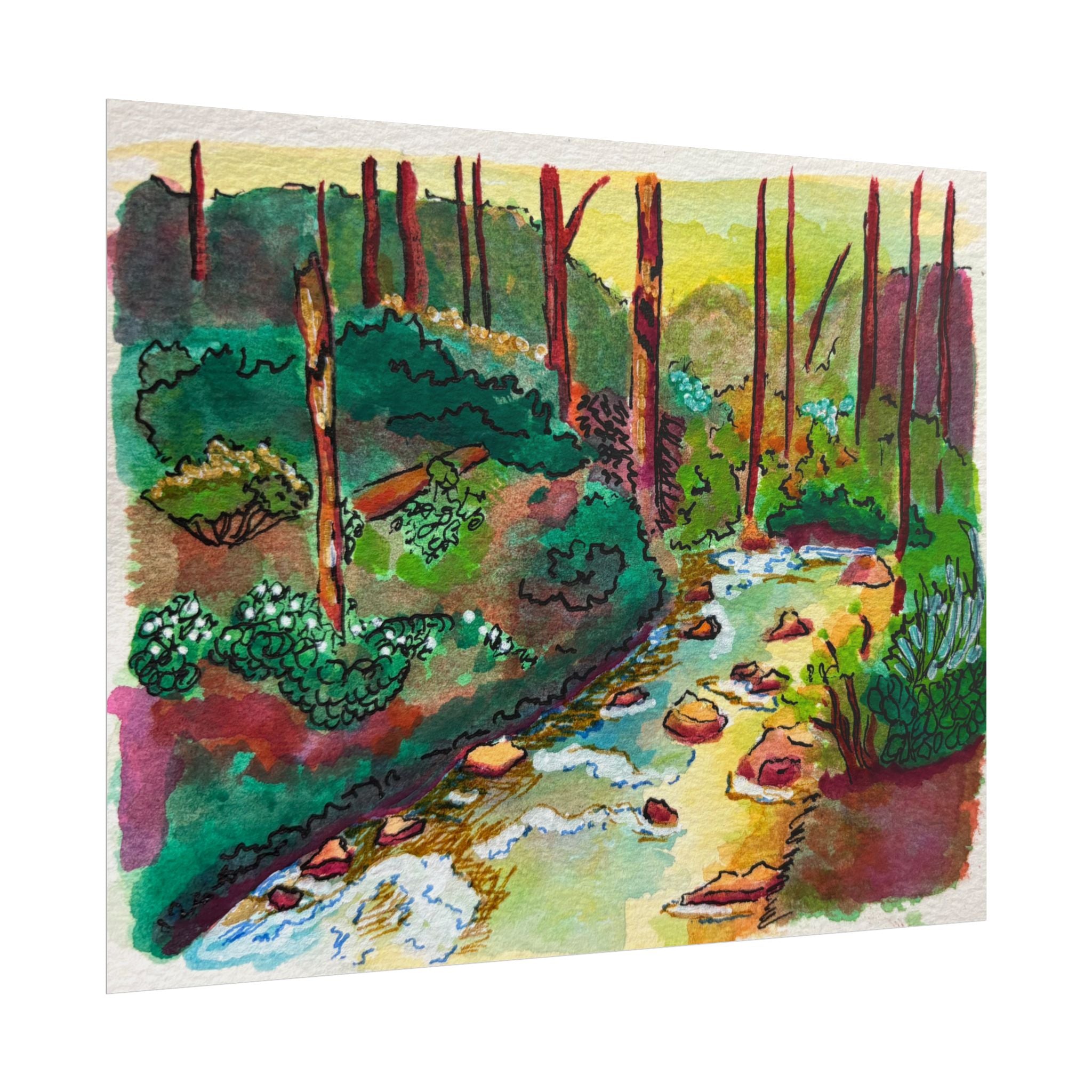 Forest Stream Watercolor Print Poster