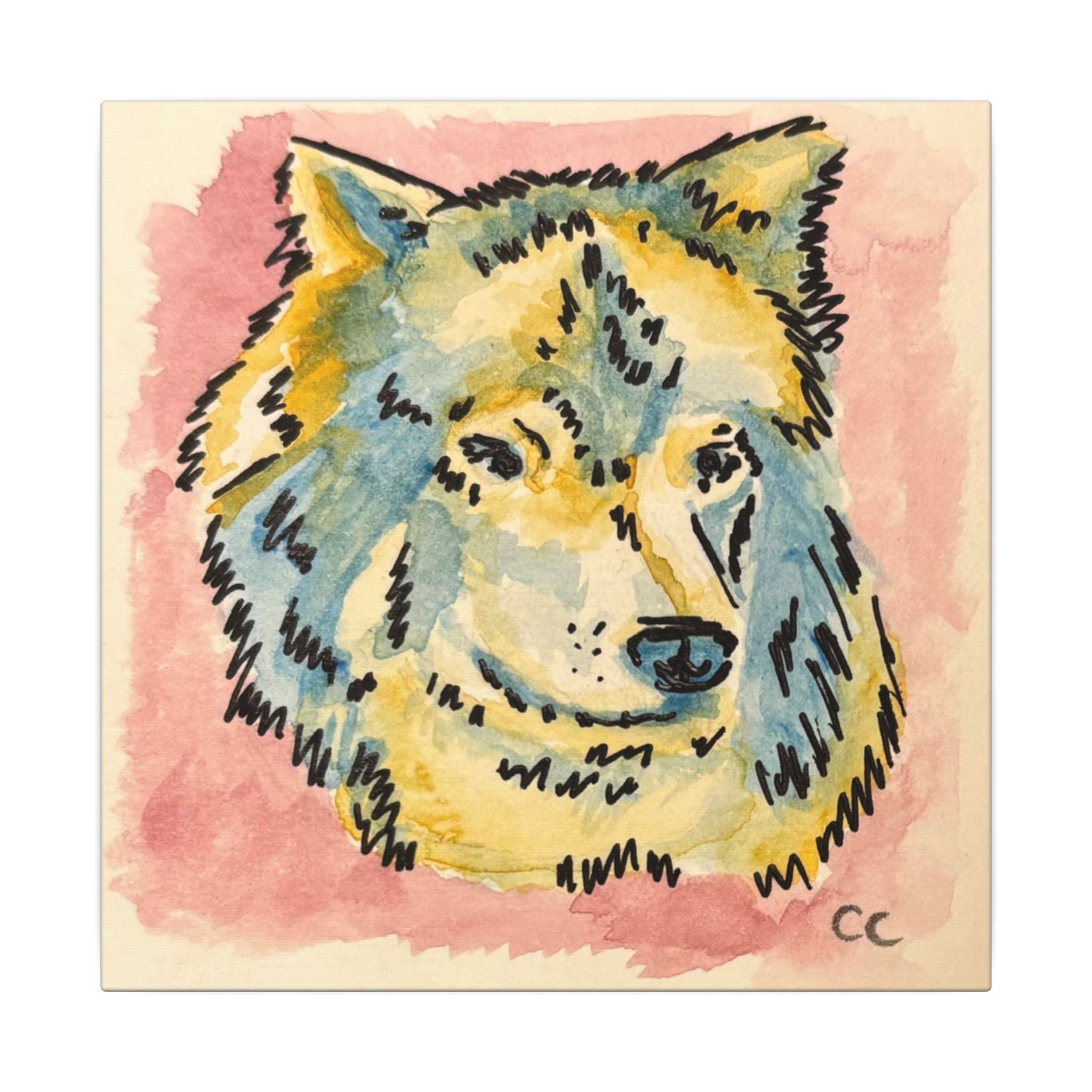 Wolf Watercolor and Ink Print Canvas