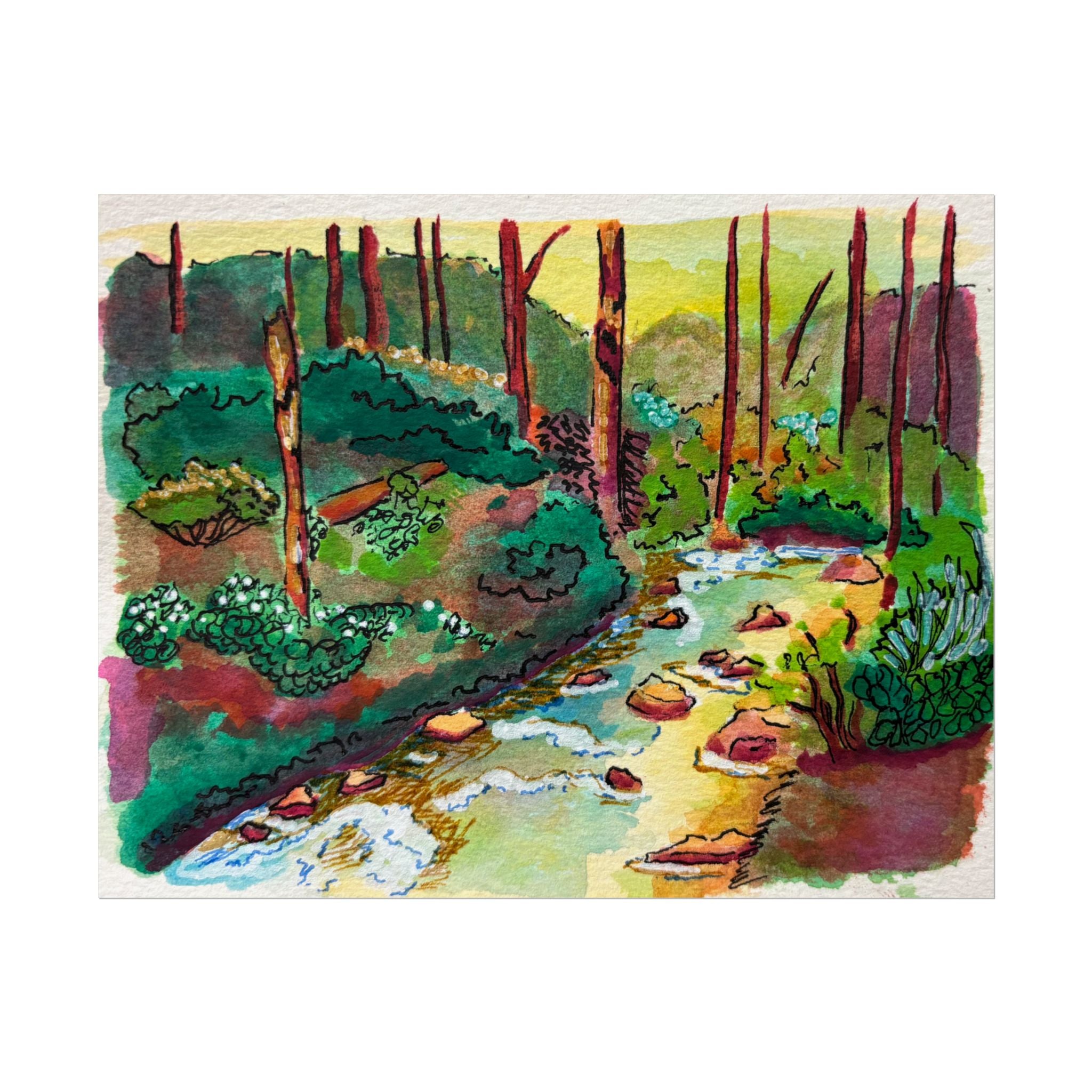 Forest Stream Watercolor Print Poster
