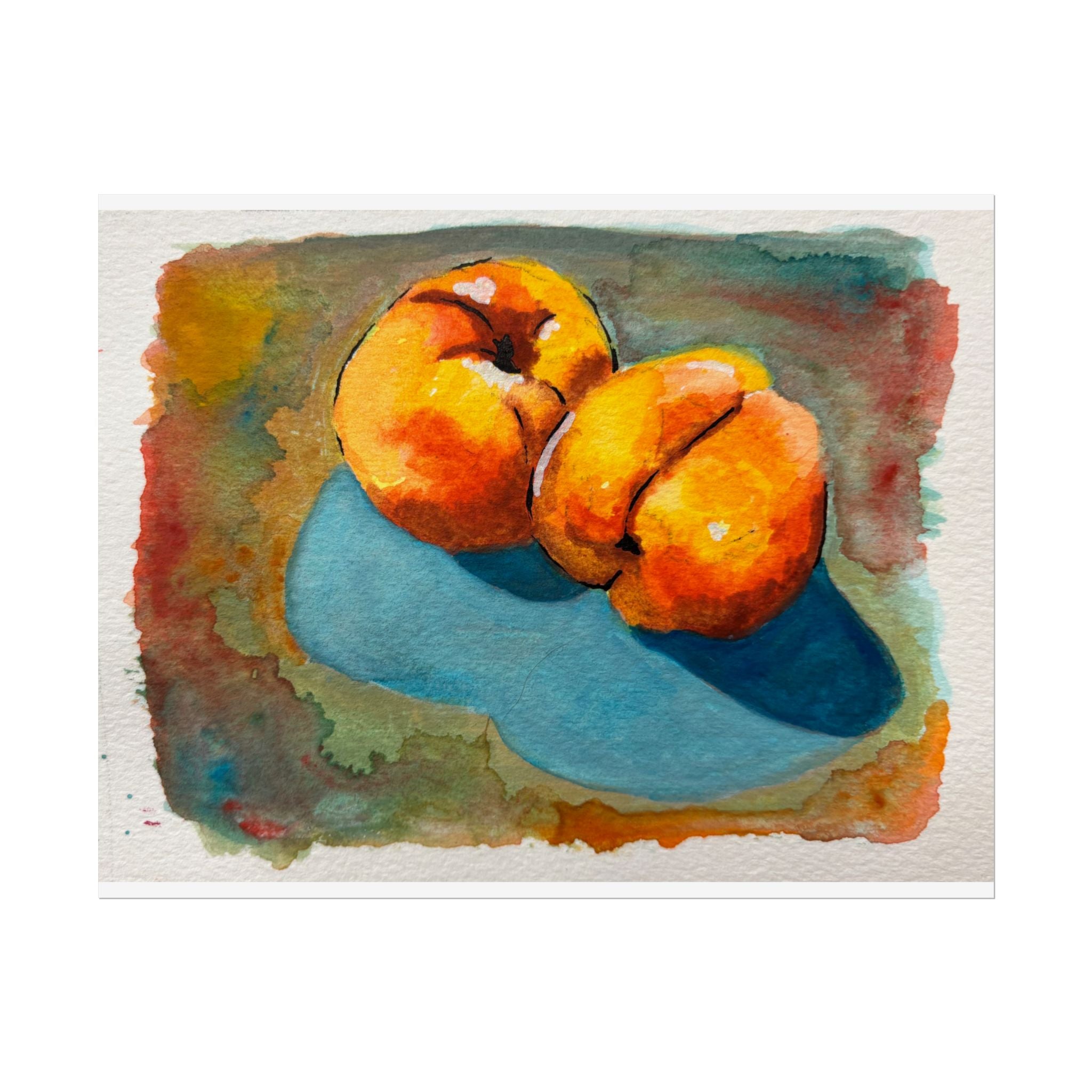 Peach Still Life Watercolor Print Poster