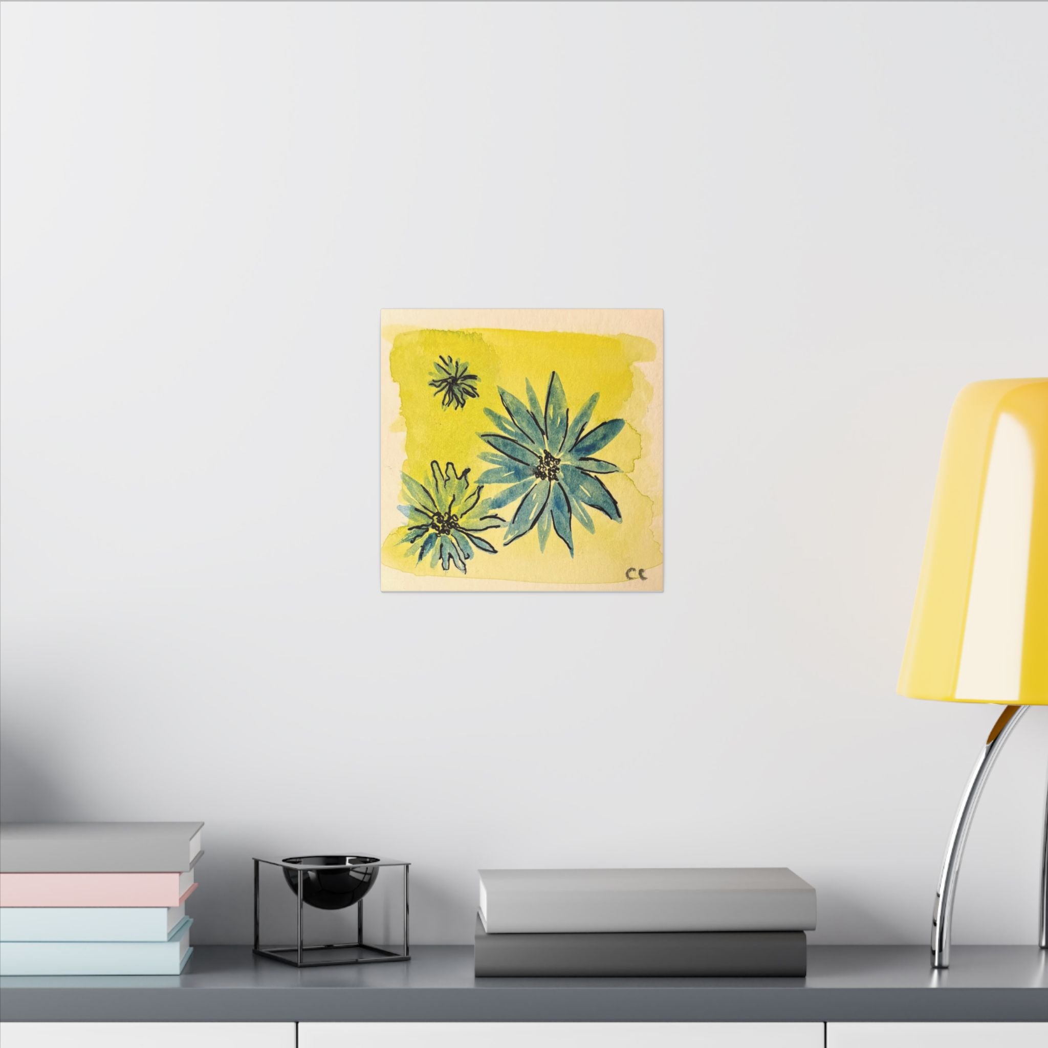 Blue Flowers Watercolor Print Canvas - Square