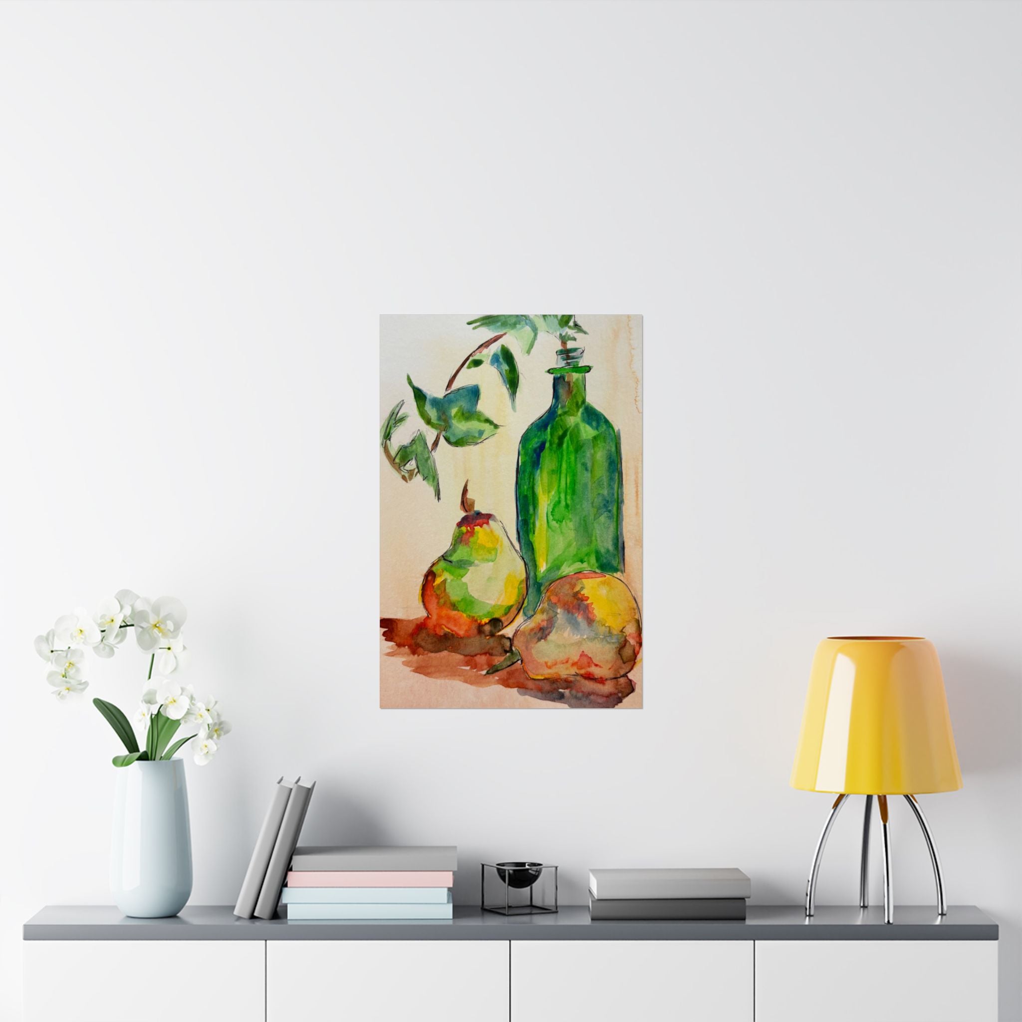 Pears & Bottle Watercolor Print Poster
