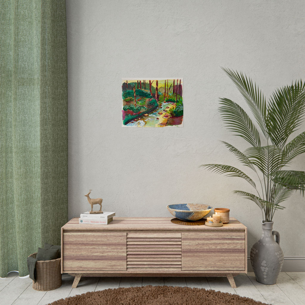 Forest Stream Watercolor Print Poster