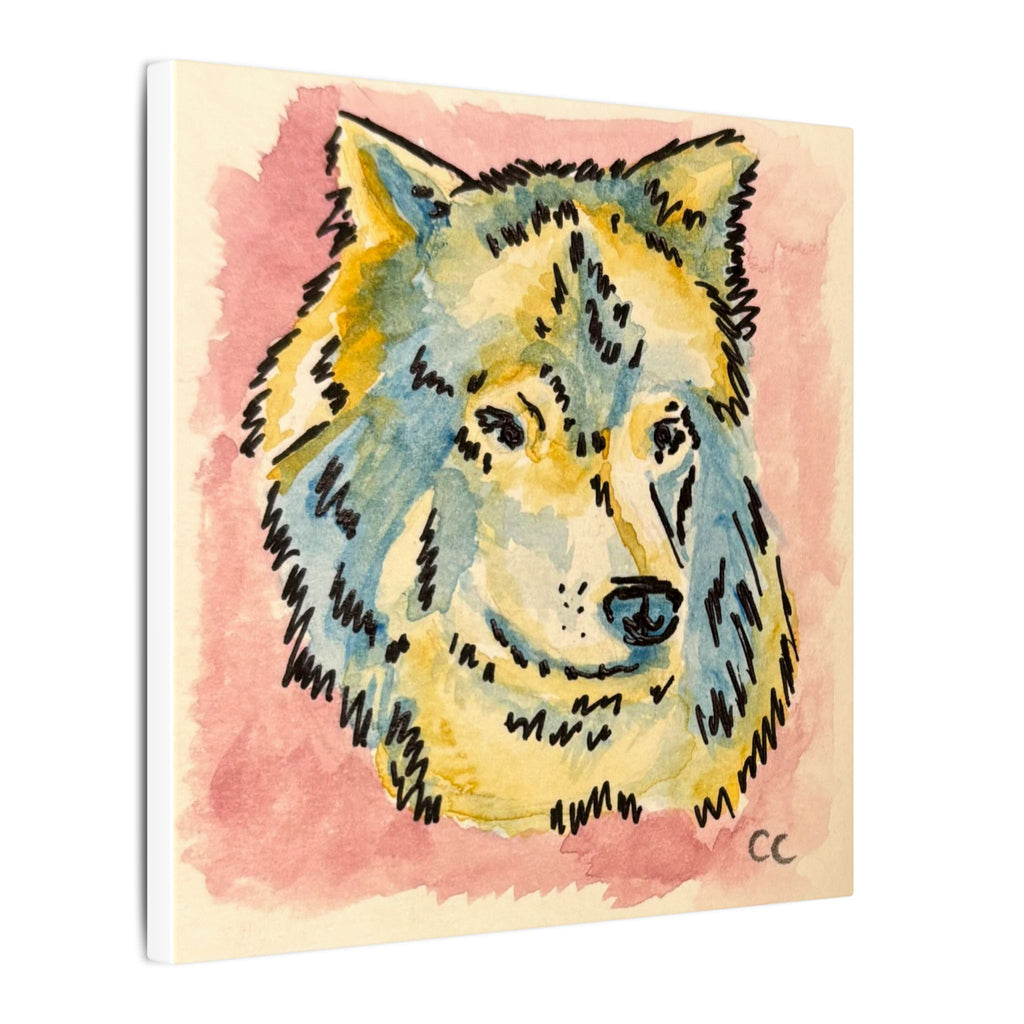 Wolf Watercolor and Ink Print Canvas