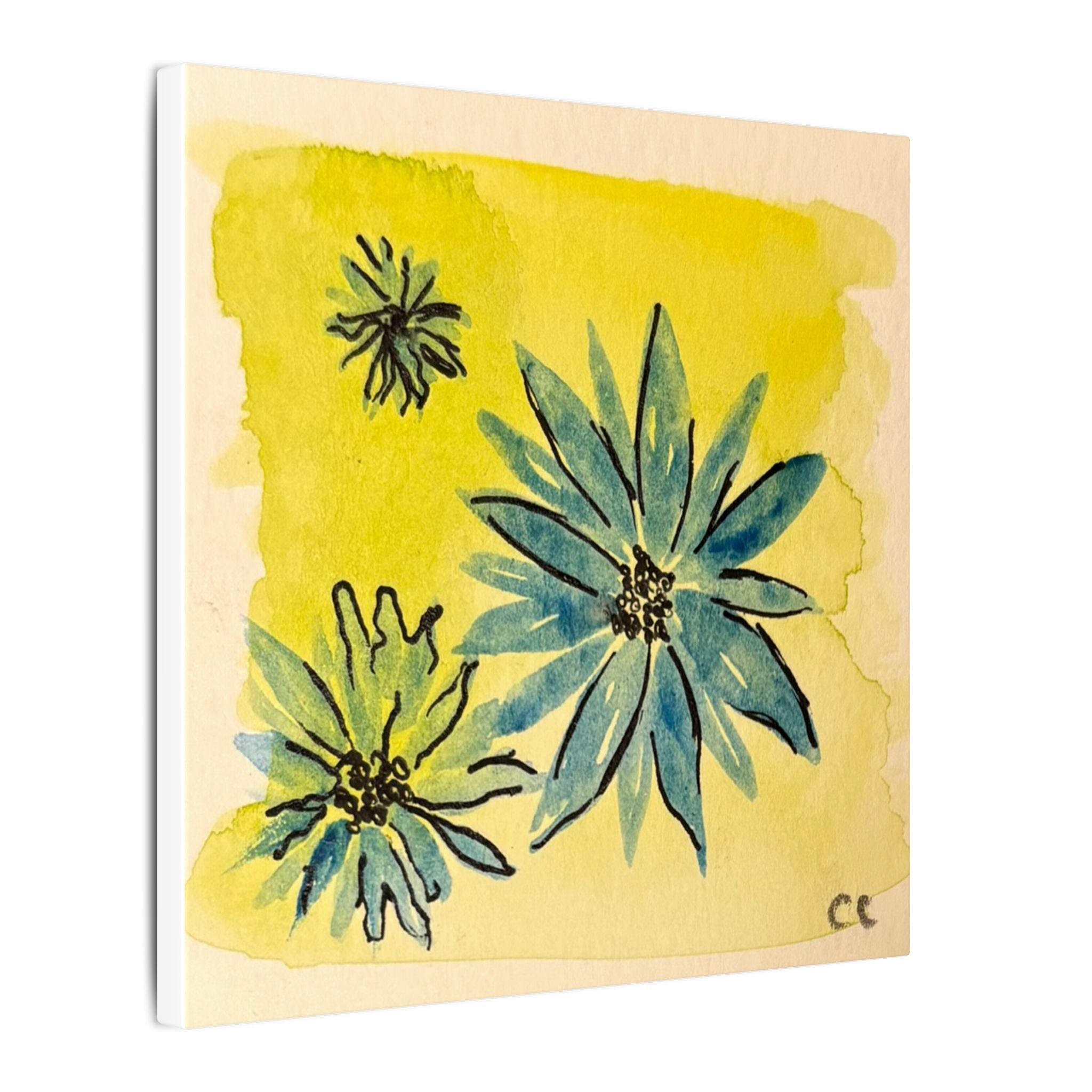 Blue Flowers Watercolor Print Canvas - Square