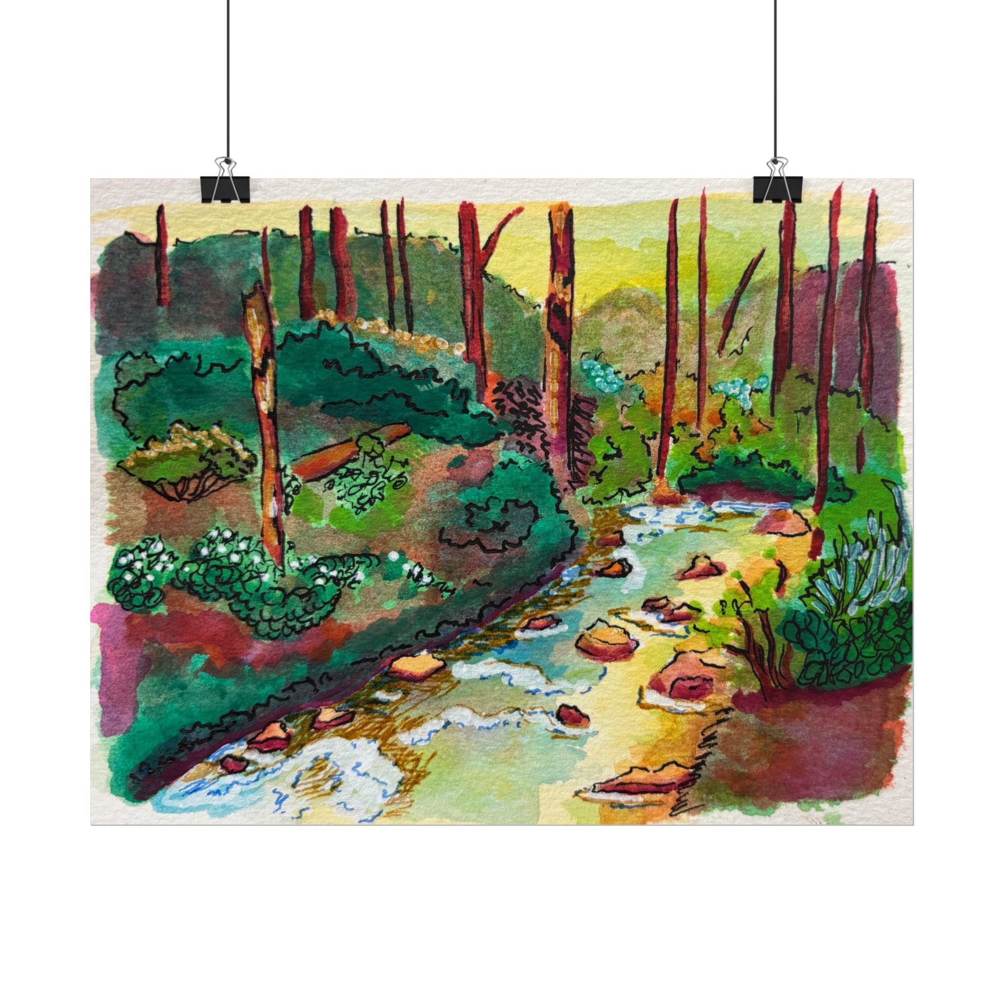 Forest Stream Watercolor Print Poster
