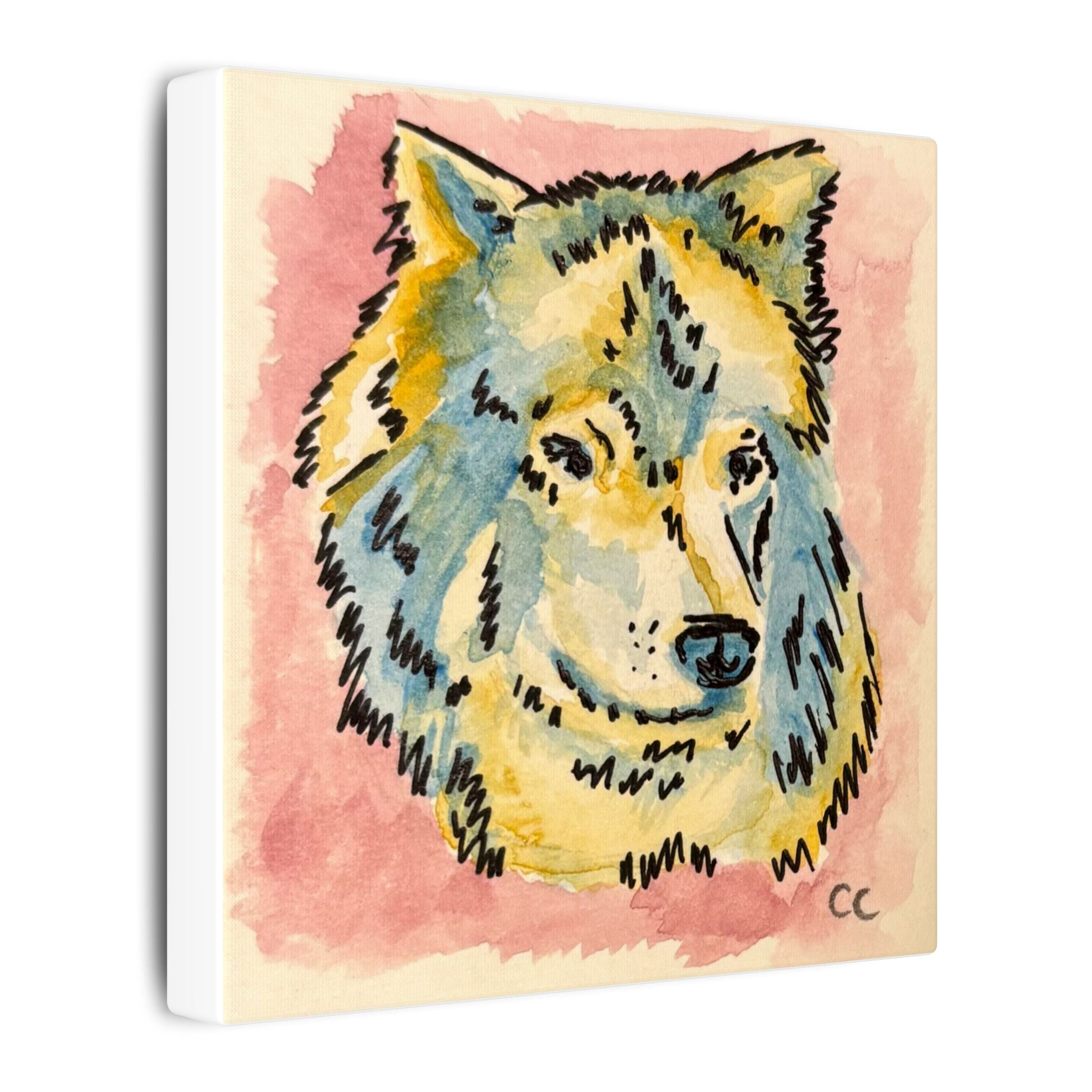 Wolf Watercolor and Ink Print Canvas