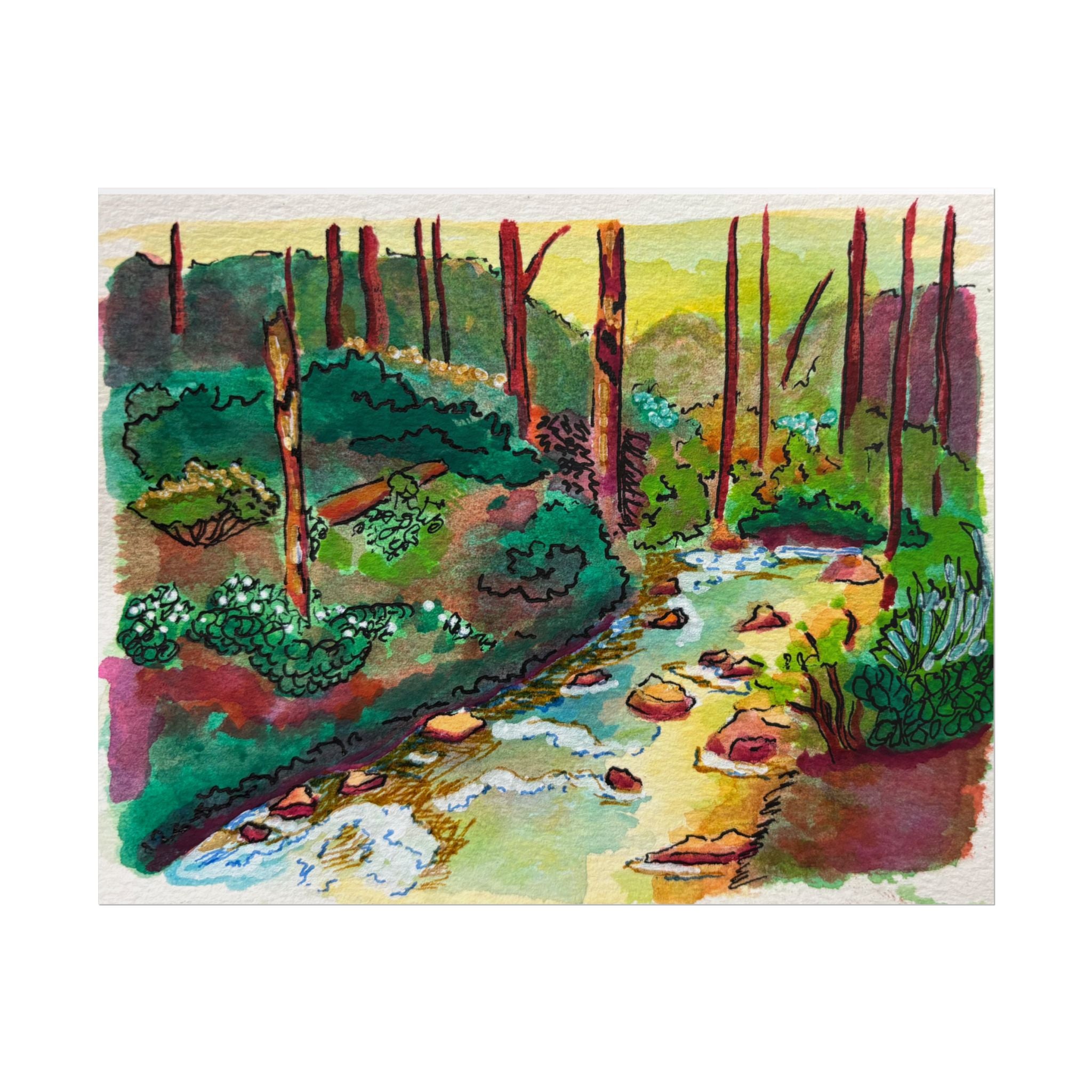 Forest Stream Watercolor Print Poster
