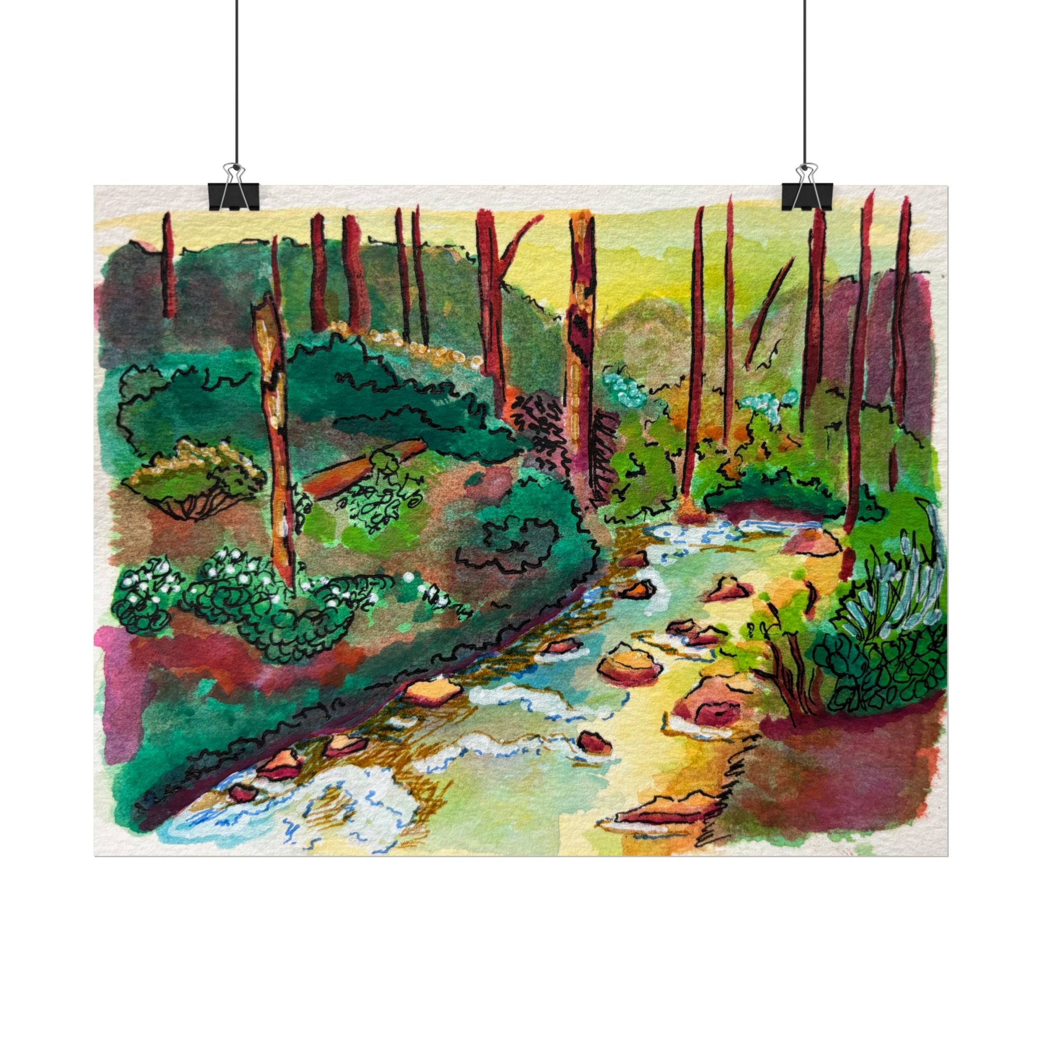 Forest Stream Watercolor Print Poster