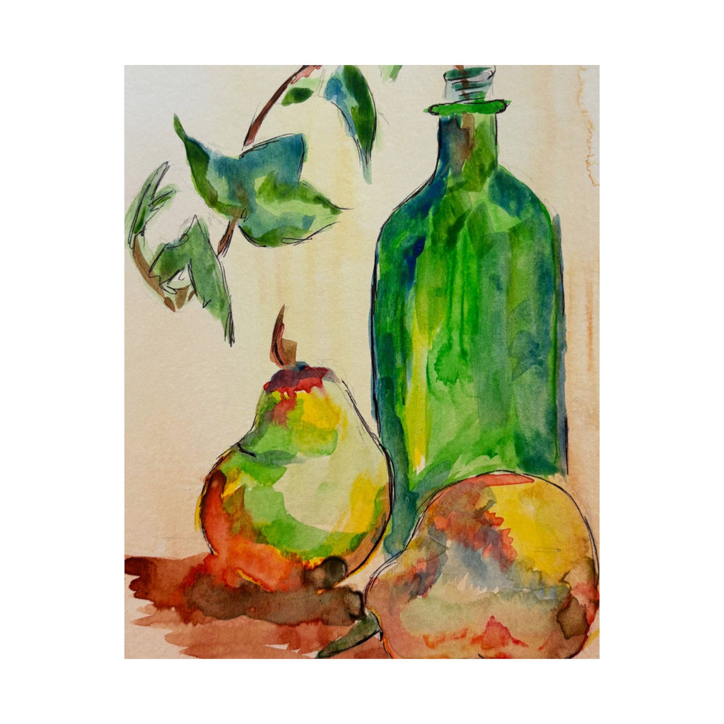 Pears & Bottle Watercolor Print Poster