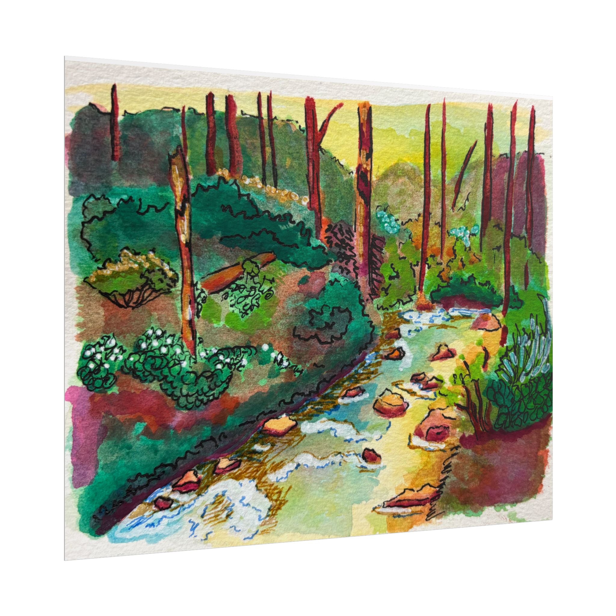 Forest Stream Watercolor Print Poster