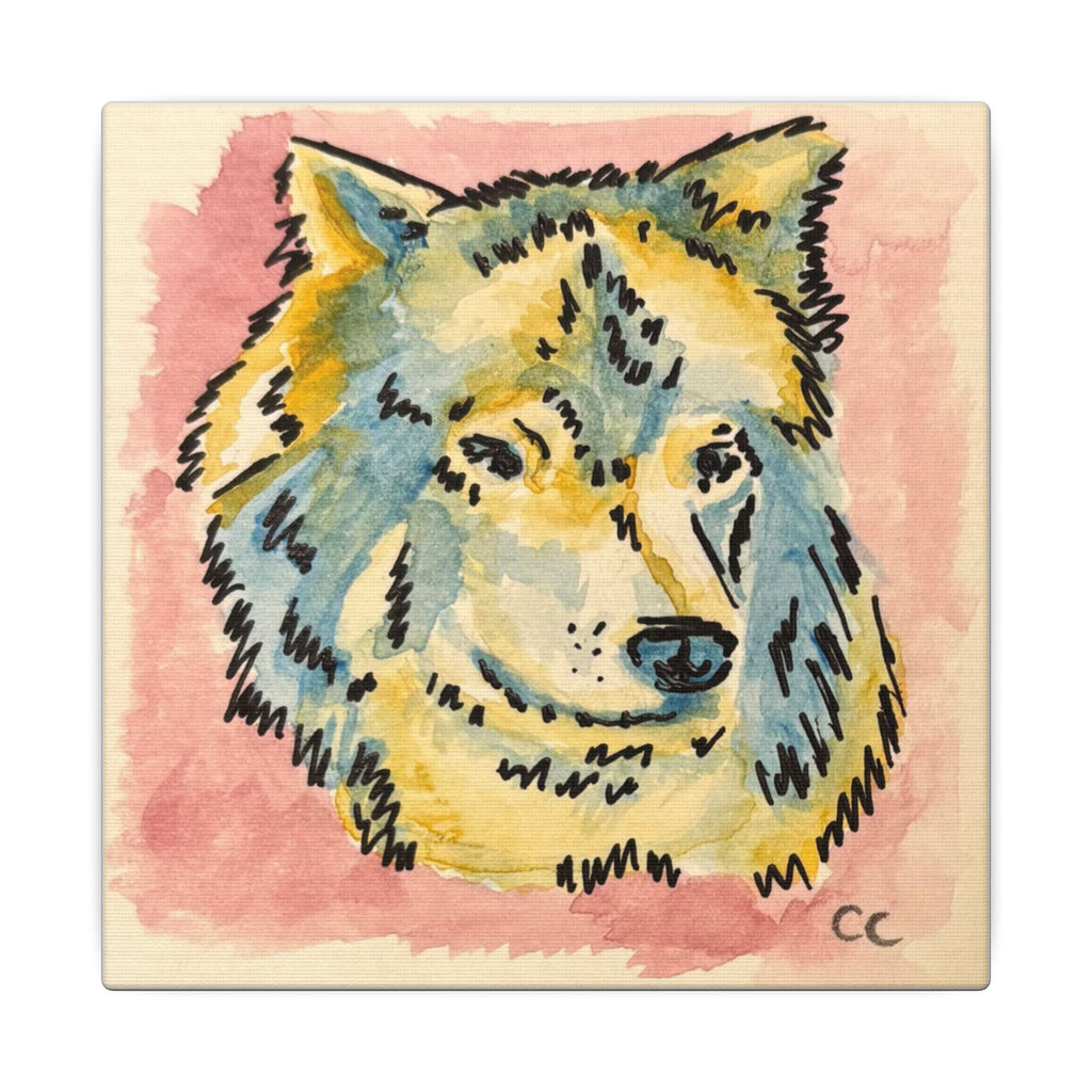 Wolf Watercolor and Ink Print Canvas
