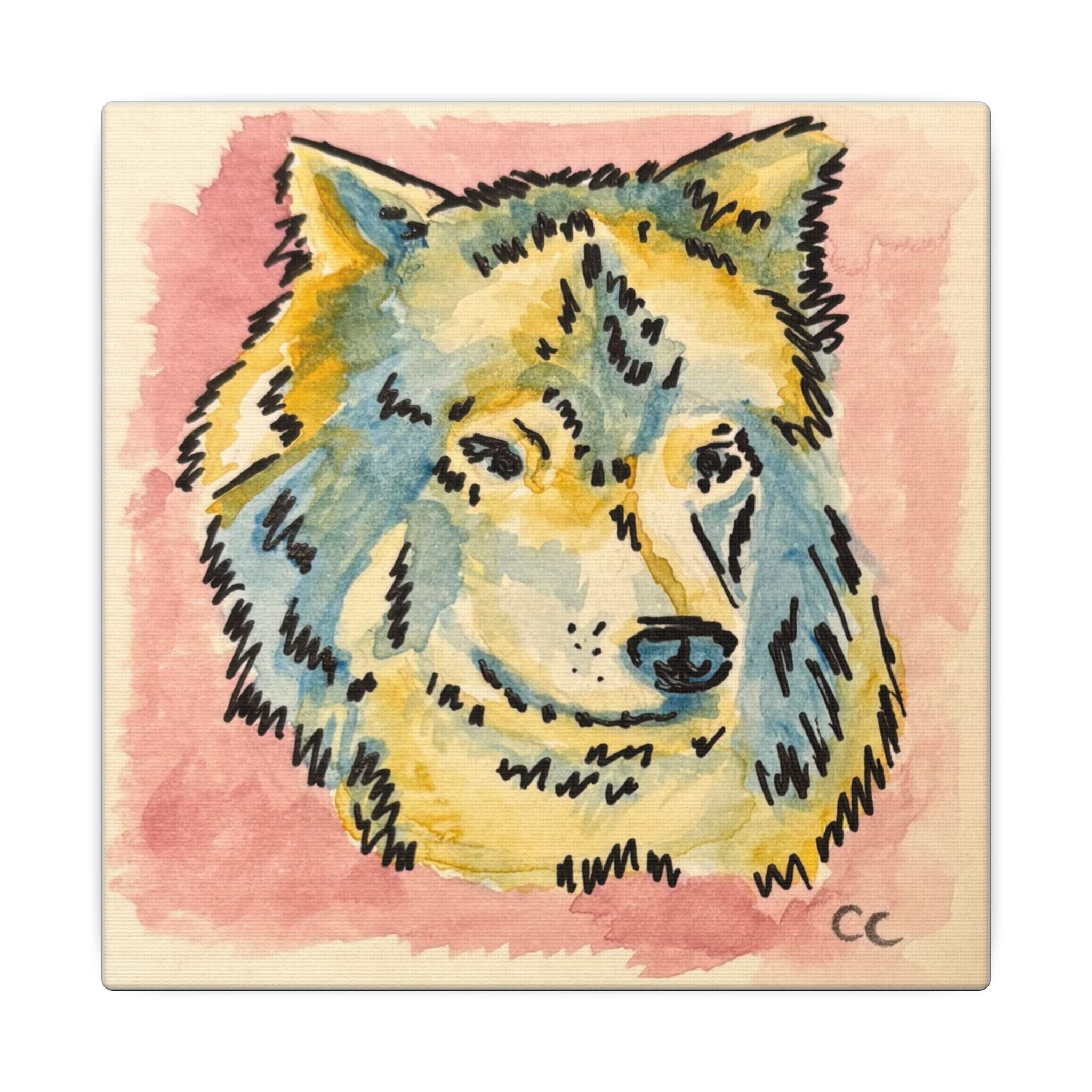 Wolf Watercolor and Ink Print Canvas