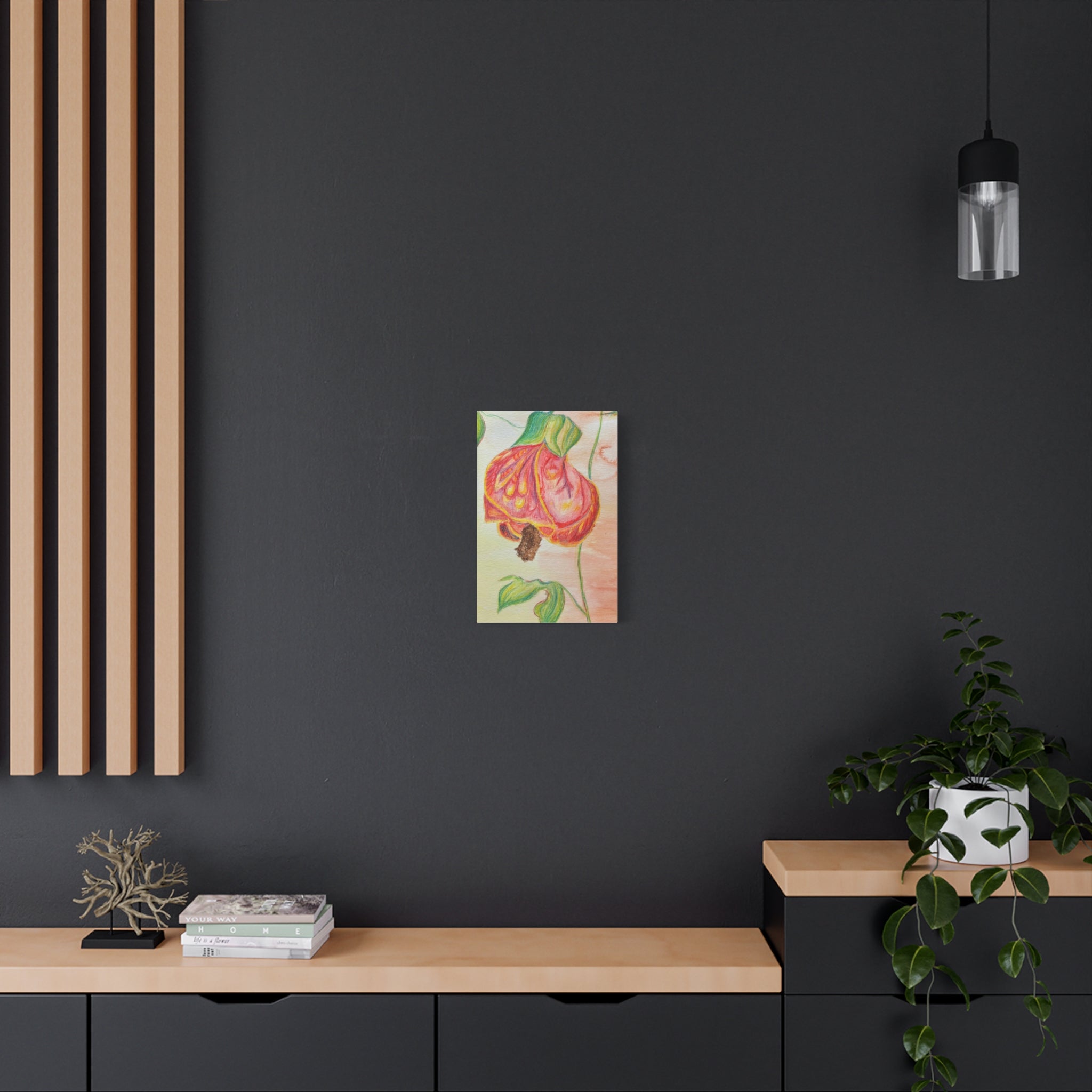 Lantern Flower Watercolor Canvas Wall Art
