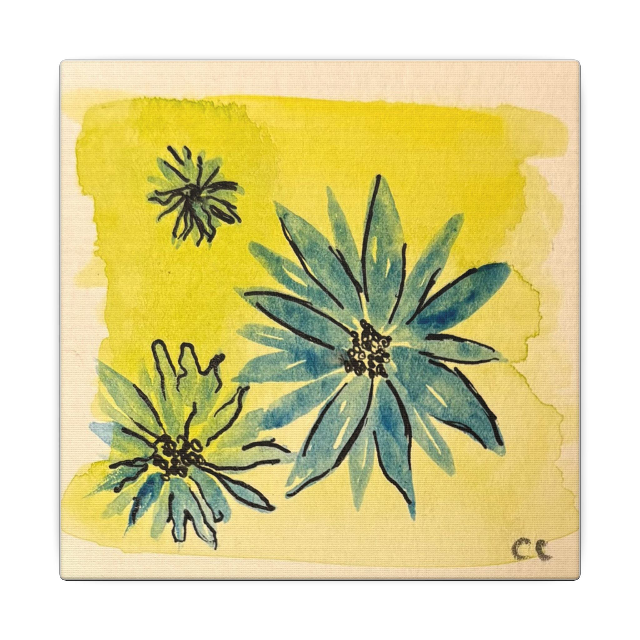 Blue Flowers Watercolor Print Canvas - Square