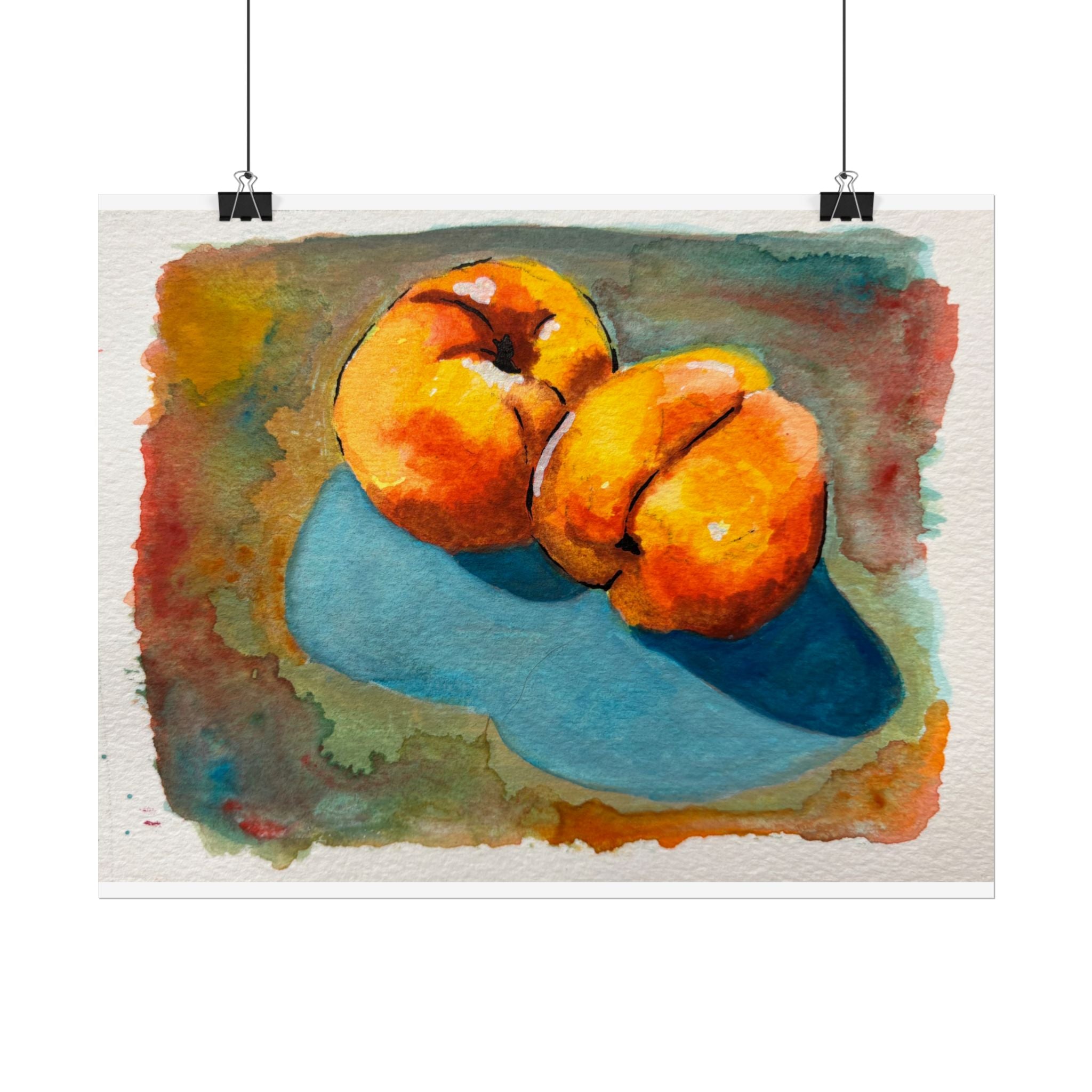 Peach Still Life Watercolor Print Poster