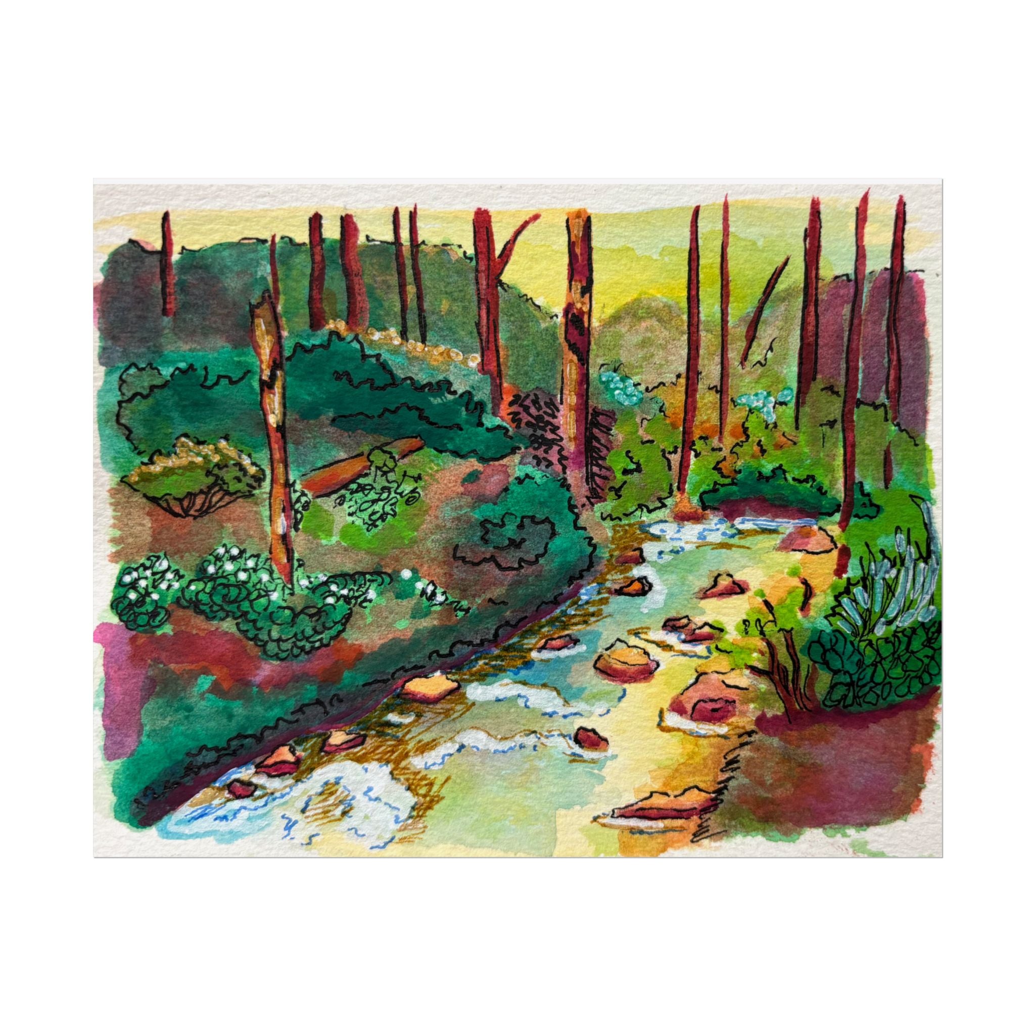 Forest Stream Watercolor Print Poster