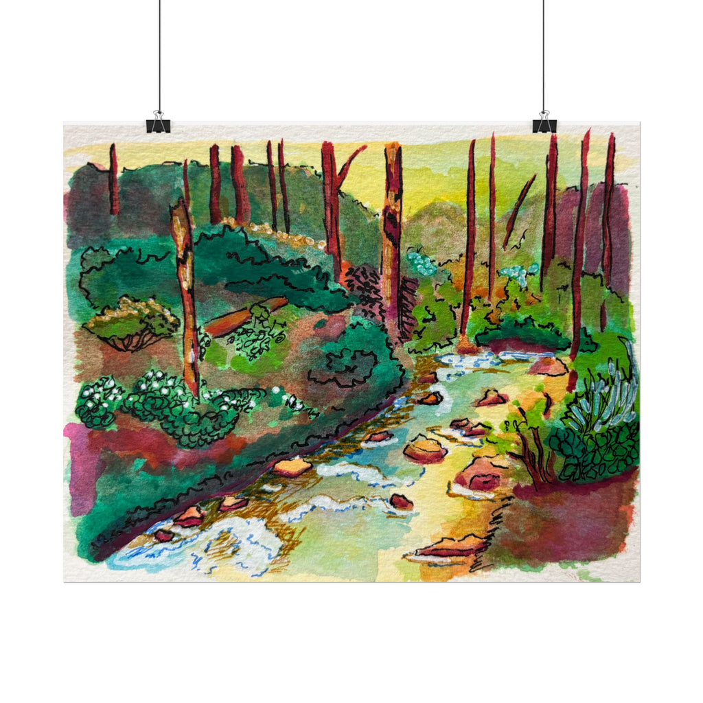 Forest Stream Watercolor Print Poster
