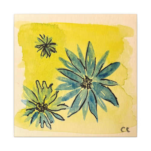 Blue Flowers Watercolor Print Canvas - Square